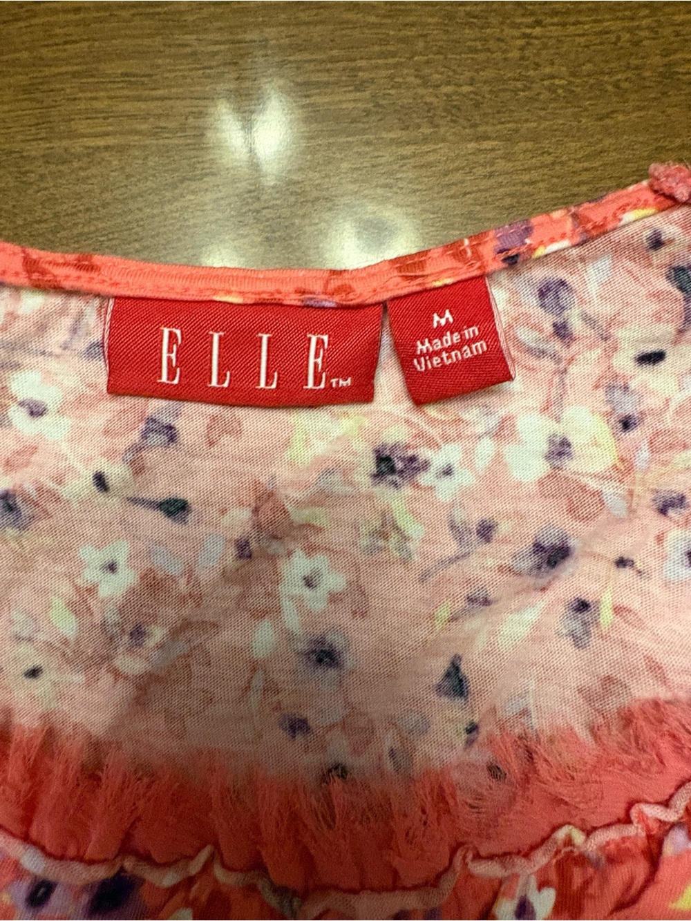 ELLE Coral Pink Floral Scoop-Neck Blouse - Picture 3 of 5